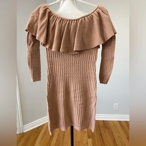 Olivaceous long sleeve sweater dress cashmere off shoulder bodycon cable size M